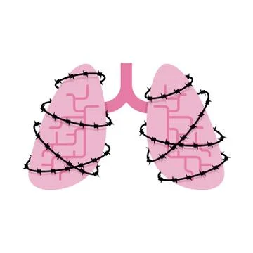 Lungs and barbed wire. Sick Internal organs Human anatomy. Metaphor of proble 스톡 일러스트