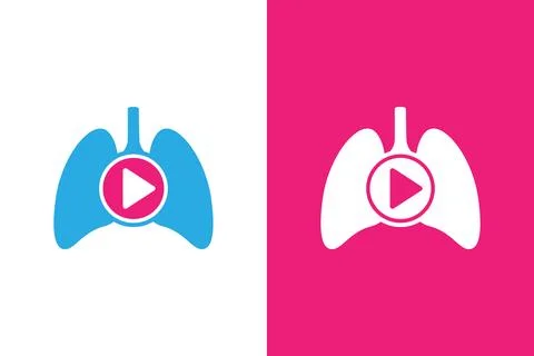 Lungs and button play logo combination. Medical clinic logotype design template. Stock Illustration