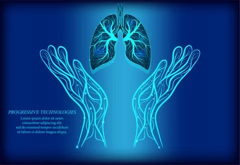 Lungs between two human hands,low poly concept. Lung treatment using the adva Stock Illustration