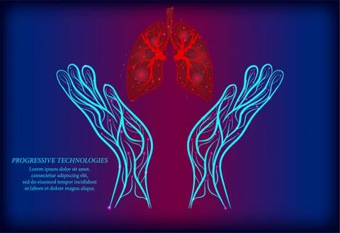 Lungs between two human hands,low poly concept. Lung treatment using the adva Stock Illustration