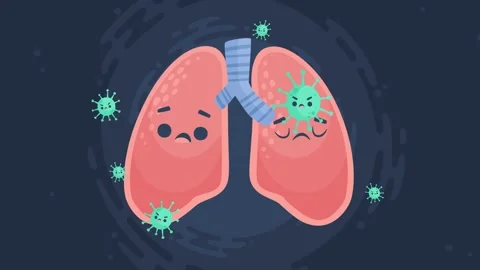 Lungs with flu virus surrounding them sick lungs with virus and phlegm animation Video stock 252246033