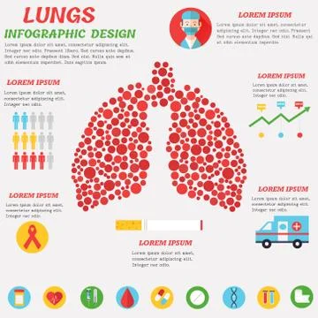 Lungs Infographic design with set of flat icons and text Stock Illustration