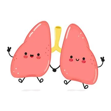 Lungs jumping character. Vector hand drawn cartoon kawaii character illustr.. Stock Illustration