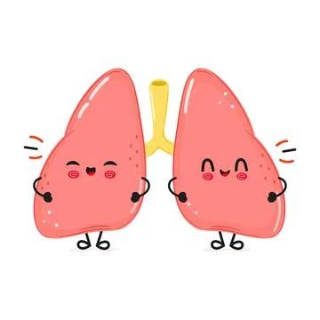Lungs laughs character. Vector hand drawn cartoon kawaii character illustra.. Stock Illustration