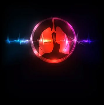 Lungs in the round shape and normal heart beat rhythm Illustrazione stock