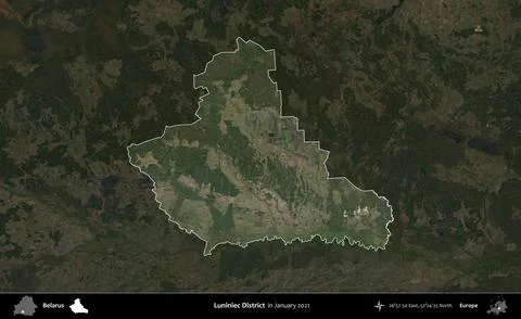 Luniniec District highlighted, Belarus. Sentinel - World Cover Mosaic. January Stock Illustration