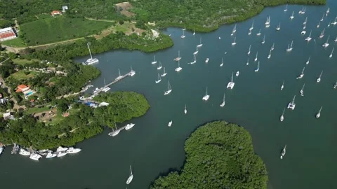 Luperon-harbor-drone-marina-sailing-boats-4k-07 스톡 동영상 336261107