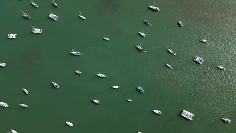 Luperon-harbor-drone-yachts-moored-water-4k-04 Stock Footage 336261109