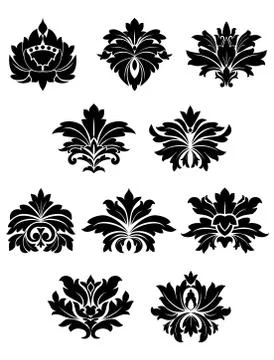Lush black floral design elements Illustrazione stock