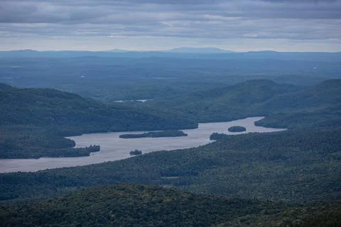 Lush boreal forest panorama view from the top of Mont Stock Photos