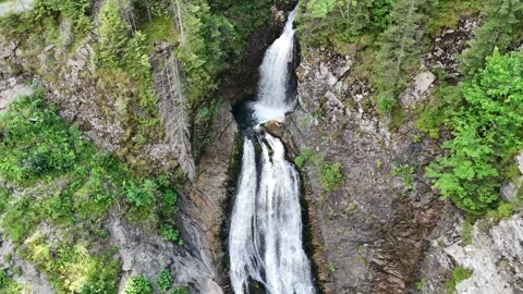 Lush Drone Flyover of Bride’s Veil Waterfall in the Apuseni Mountains Stock Footage 314229187