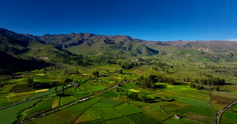 Lush fertile patchwork farm landscape of Colca Canyon, Chivay, Peru Stock-Footage 330979423