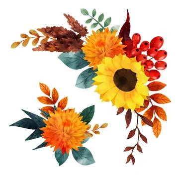 Lush floral composition, fall florals, hand drawn Stock Illustration