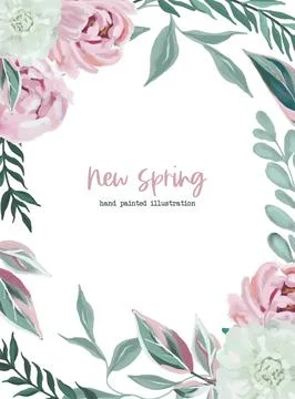 Lush floral frame with hand painted flowers Stock Illustration