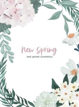 Lush floral frame with hand painted flowers Stock Illustration