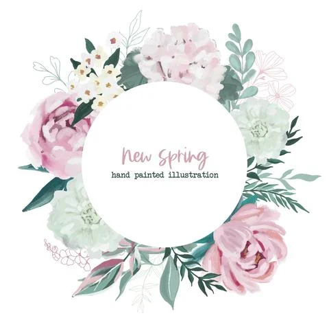 Lush floral frame with hand painted flowers Stock Illustration