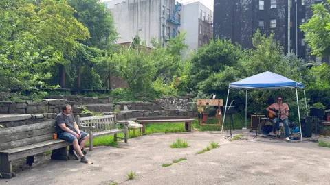 Lush foliage thrive inside La Plaza Cultural de Armando Perez in East Village Stock-Footage 344904154