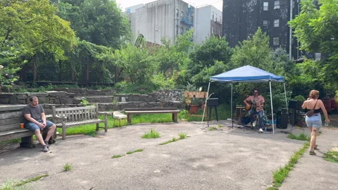 Lush foliage thrive inside La Plaza Cultural de Armando Perez in East Village Stock-Footage 344906075