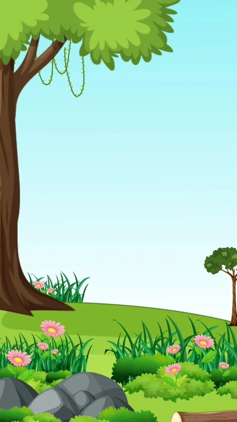 Lush Forest Scene with Trees and Flowers. Stock Footage 320588019