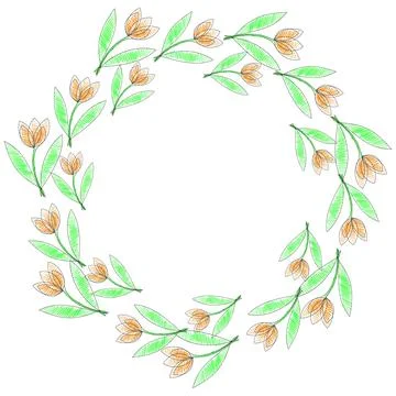 A lush frame with orange flowers, doodle style, single-line outline. White b Stock Illustration