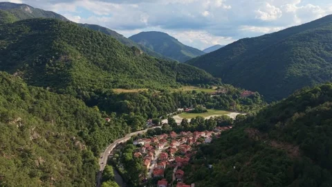 Lush green forest and mountain valley in Bachkovo Bulgaria 스톡 동영상 344761956