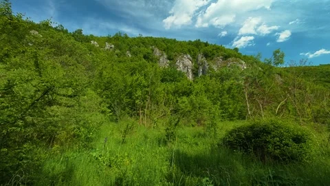 Lush green hills under bright blue skies. Vrmdza Lake hike. Serbia Vídeo Stock 338023716