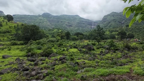 Lush green landscape under cloudy skies Stock Footage 288844168
