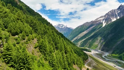 Lush green mountain slopes and winding alpine road in northern India. Stock Footage 337618226
