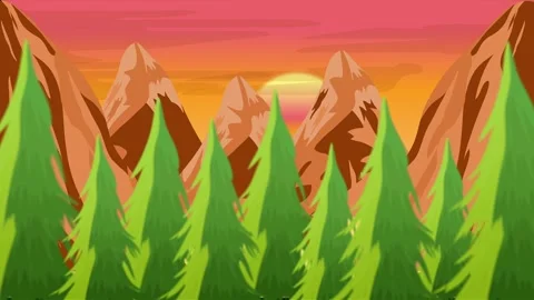 Lush green pine trees in the foreground Stockbeeldmateriaal 336793144