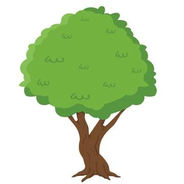 Lush Green Summer Tree with Brown Bark Trunk Stock Illustration