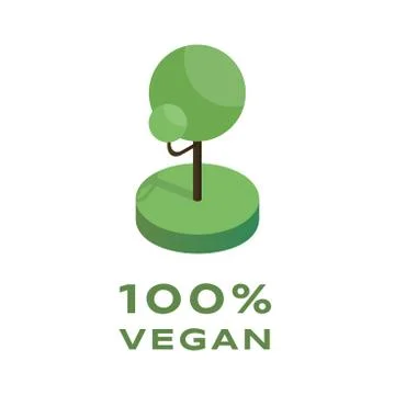 Lush green tree isometric vector illustration. Plant with 100 percent vegan Stock Illustration