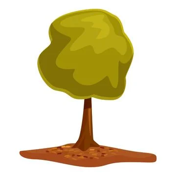 Lush green tree standing tall with fallen autumn leaves Stock Illustration