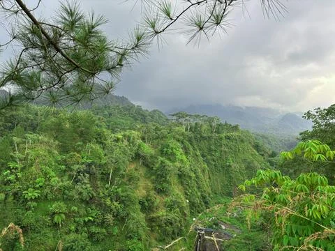 Lush Green Valley Between Cliffs with Blue Sky and Cloud Stock Photos