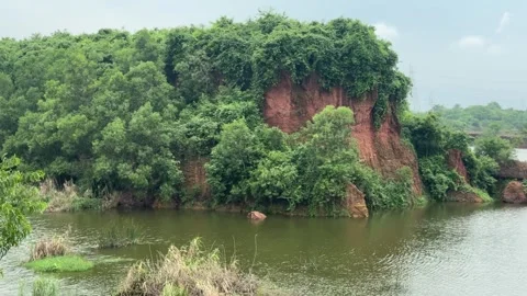 Lush Laterite Cliffs and Lake in Chandaka Forest, Bhubaneswar, India Video stock 341716810