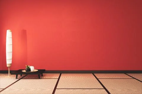 Lush lava empty room with decoraion and tatami mat floor.3D rendering Stock Illustration