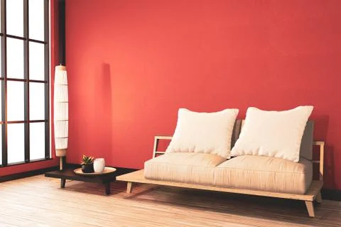 Lush Lava wall background, Ryokan room japanese with wooden arm chair and low Stock Illustration