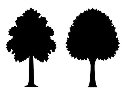 Lush leafy tree silhouette vector illustration set for park and garden design Stock-Illustration