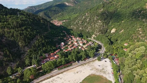 Lush Mountain Slopes and Valley Around Bachkovo Bulgaria 스톡 동영상 344760880