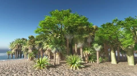 Lush oasis landscape on desert 库存插图