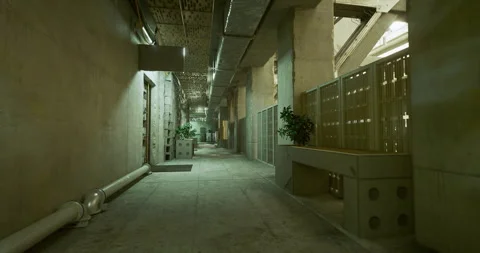 Lush openair corridor blending nature with industrial elements Stock Footage 333557148