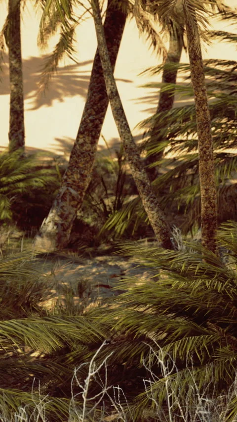 Lush palm shadows dance on the ground beneath the vibrant sky Video stock 334244159