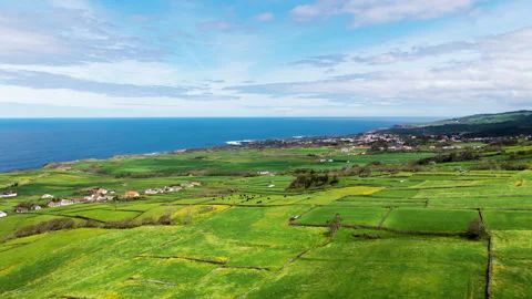 Lush Patchwork Agricultural Fields Of Azores Archipelago On Terceira Island Stock-Footage 335280899