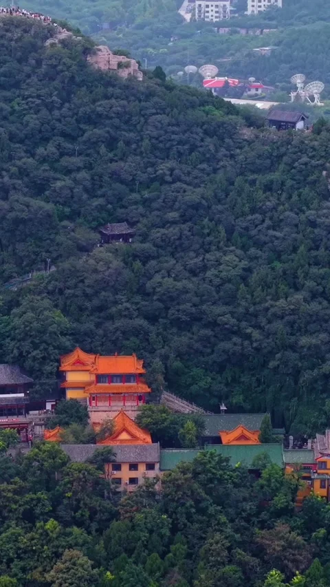 Lush Thousand Buddha Mountain Temples and Cable Car, Jinan Stock Footage 331219324