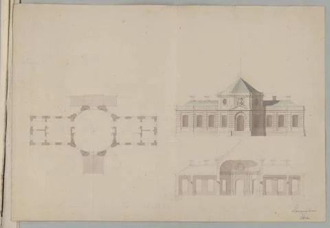 Lusthaus, design, basic, elevation and longitudinal section Copyright: xpi... Stock Photos