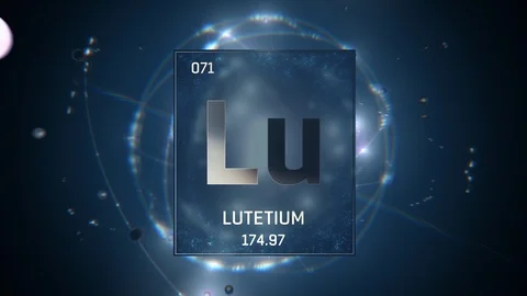 Lutetium as Element 71 of the Periodic Table 3D illustration on blue background 스톡 동영상 119667808