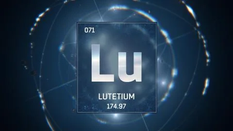 Lutetium as Element 71 of the Periodic Table 3D illustration on blue background イラスト素材