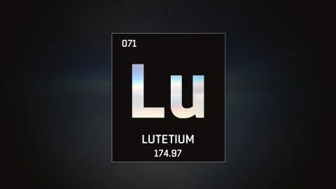 Lutetium as Element 71 of the Periodic Table 3D illustration on grey background Stock Illustration