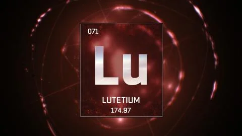 Lutetium as Element 71 of the Periodic Table 3D illustration on red background Stock Illustration