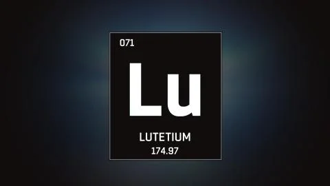 Lutetium as Element 71 of the Periodic Table 3D illustration on grey background Stock Illustration