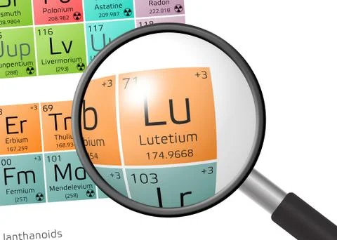 Lutetium from Periodic Table of the Elements with magnifying glass Stock Illustration